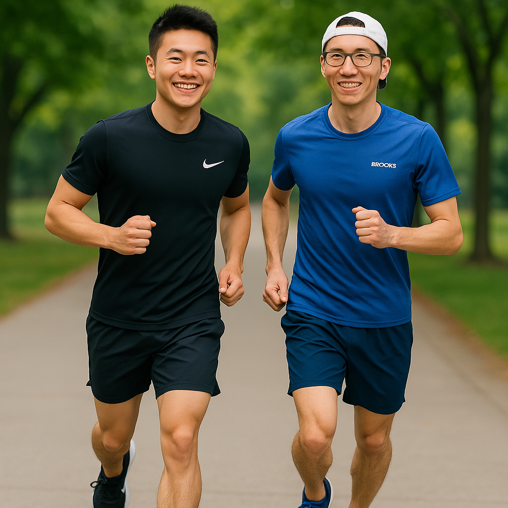 Two men running